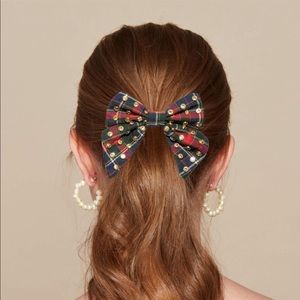 Lele Sadoughi Plaid Crystal Petite Hair Bow Barrette - Holiday Accessories